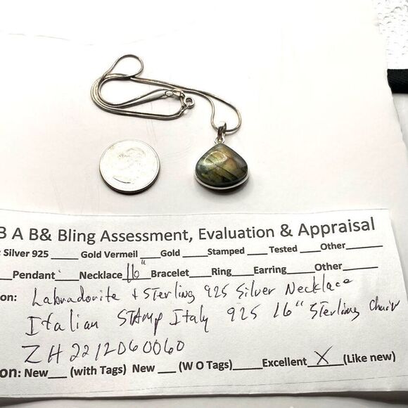 ZH# Italian Labradorite & Sterling 925 Silver Necklace - Picture 11 of 11